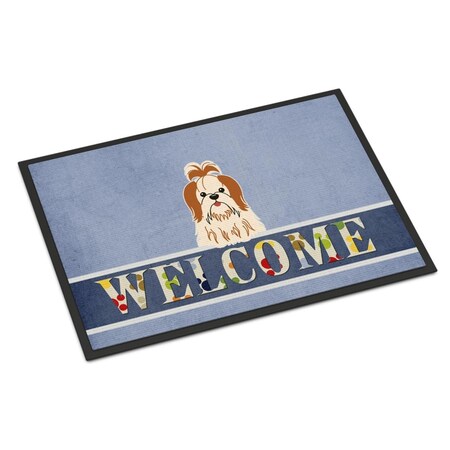Carolines Treasures 18 x 27 in. Shih Tzu Red White Welcome Indoor or Outdoor Mat BB5668MAT